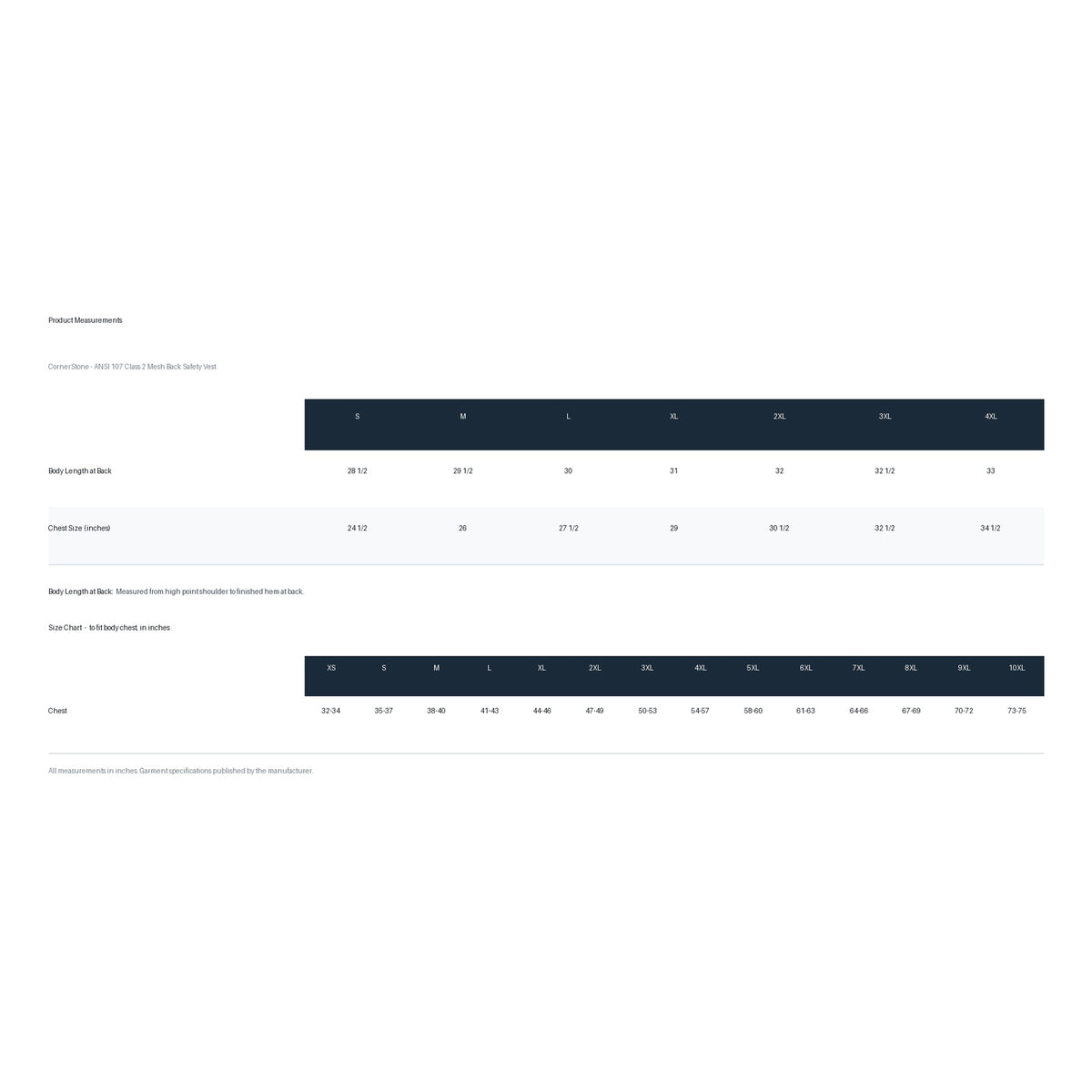 CSV405 product measurements