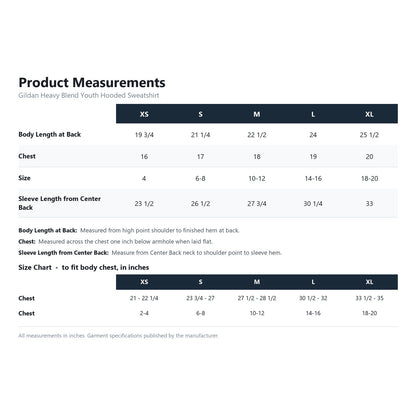 Gildan Heavy Blend Youth Hooded Sweatshirt 18500B product measurements