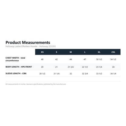 Holloway Ladies Effortless Hoodie 223393 product measurements