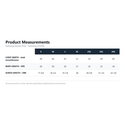 Holloway Alumni Polo 223545 product measurements