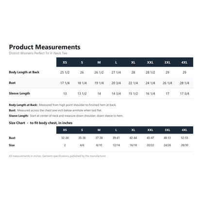 District Womens Perfect Tri V-Neck Tee DM1350L product measurements
