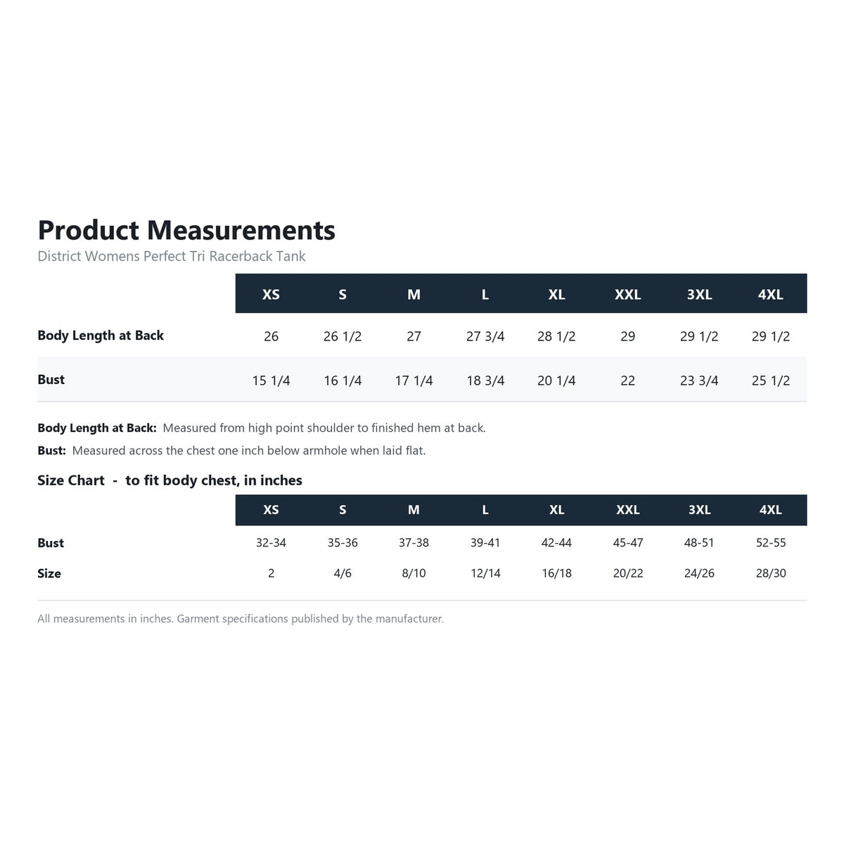 District Womens Perfect Tri Racerback Tank DM138L product measurements