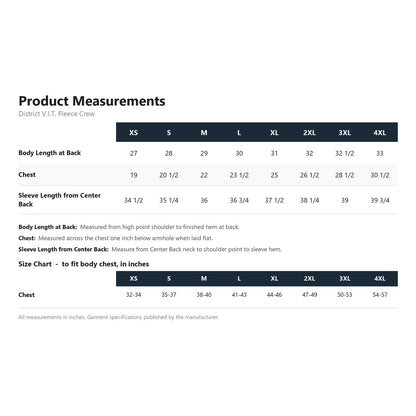District V.I.T. Fleece Crew DT6104 product measurements