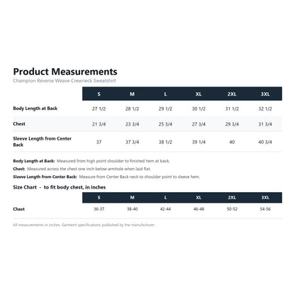 Champion Reverse Weave Crewneck Sweatshirt S149 product measurements