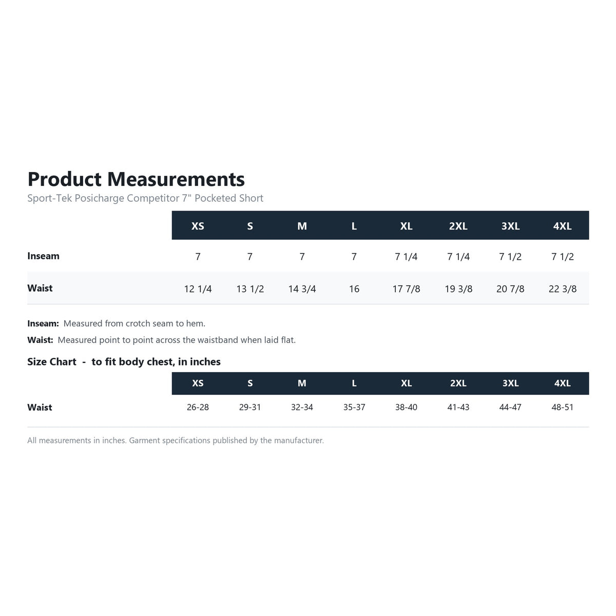 Sport-Tek Posicharge Competitor 7" Pocketed Short ST349P product measurements