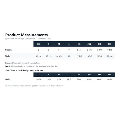 Sport-Tek Posicharge Competitor 7" Pocketed Short ST349P product measurements