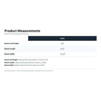 Sport-Tek Performance Knit Cap STC15 product measurements